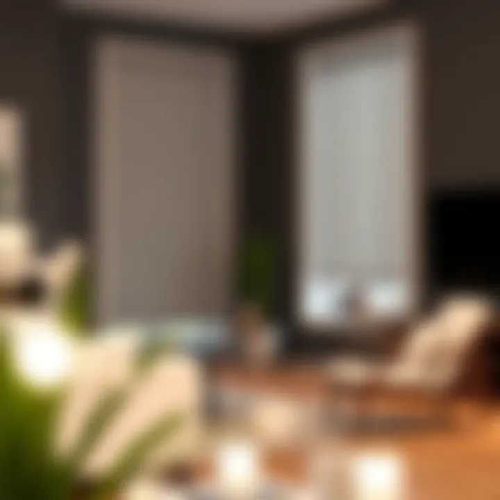 Modern automated pull cord blinds in a stylish living room setting