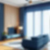 Enhancing Modern Living with Blue Curtains Elegant blue curtain enhancing a modern living space