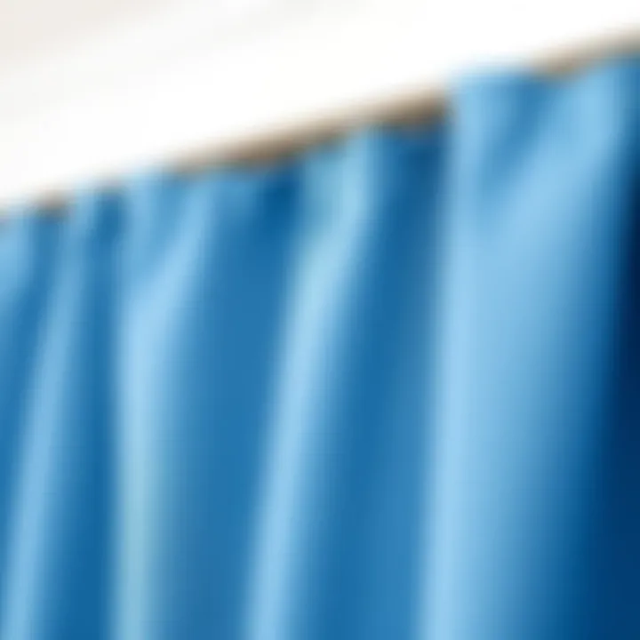 Close-up of fabric texture of blue sliding door curtains