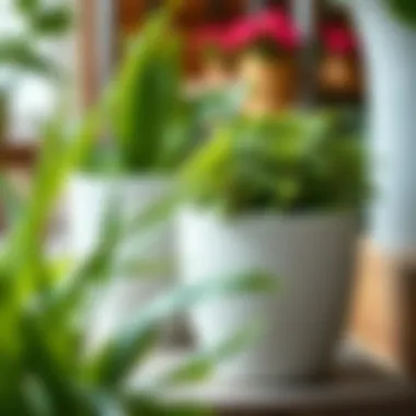 A close-up view of maintenance techniques for cement pots demonstrating care tips