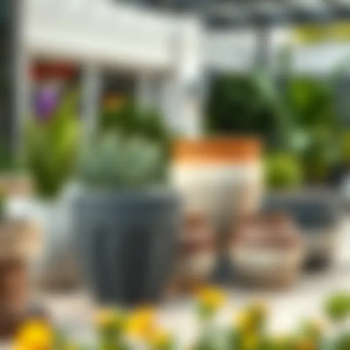 Trendy cement garden pots displayed in a modern outdoor setting reflecting market trends