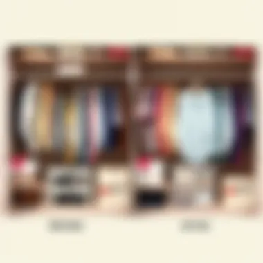 Before and after comparison of closet organization using vacuum bags.