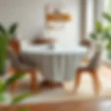 Stylish Dining Set with Plastic Table Cover A round table set for dining, featuring a stylish plastic table cover