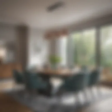 Eight-Seater Table in a Modern Dining Space Stylish arrangement of an eight-seater table in a modern dining space
