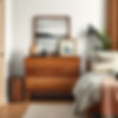 Stylish Wooden Dresser with Decorative Touches Stylish wooden corner dresser with decorative items