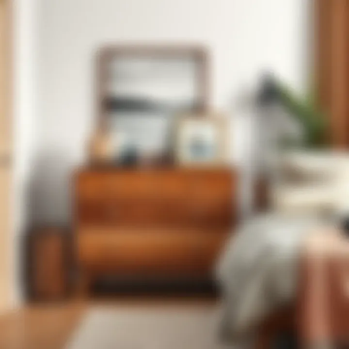 Stylish Wooden Dresser with Decorative Touches Stylish wooden corner dresser with decorative items