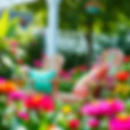 Vibrant lawn chair cushions in a serene garden setting