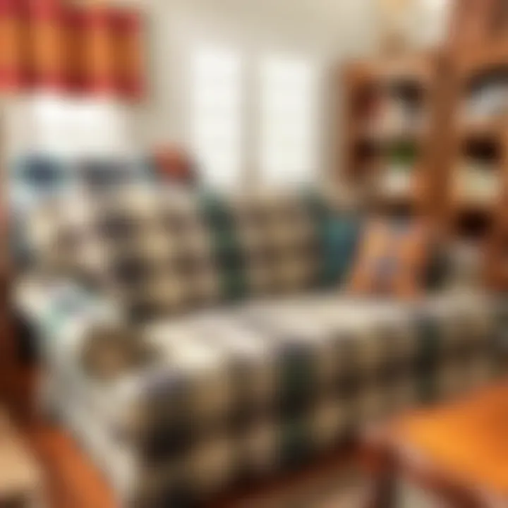 Variety of plaid fabrics on display for loveseat covers