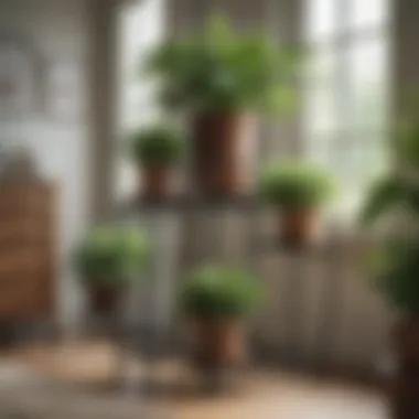 Close-up of a well-maintained iron plant stand with lush greenery