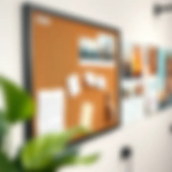 A close-up of a cork board filled with organized notes and visuals