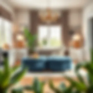 Double Ottoman Enhancing Chic Home Office Double ottoman integrated into a chic home office