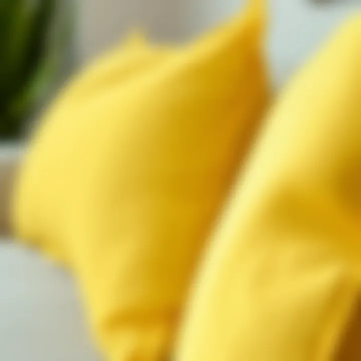 Close-up of textured yellow pillow fabric