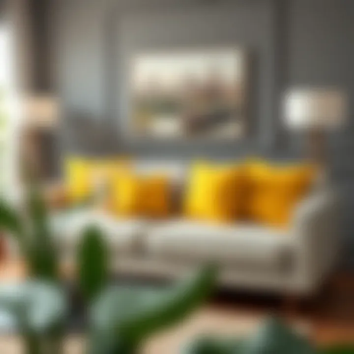 Stylish arrangement of yellow pillows on a chic couch