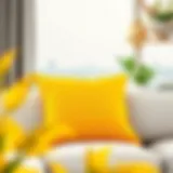 Vibrant yellow pillow on modern sofa