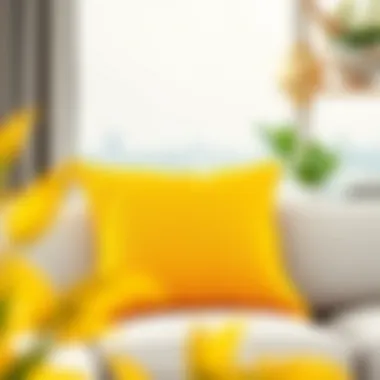 Vibrant yellow pillow on modern sofa