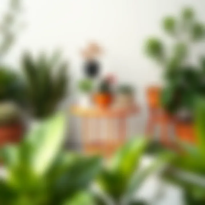 Elegant arrangement of orange metal side table with potted plants