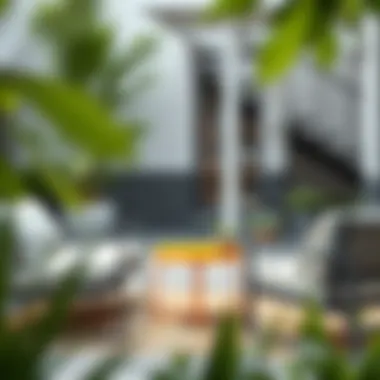 Modern outdoor setting highlighting an orange metal side table