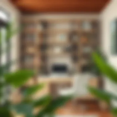 Functional Tall Shelving in Compact Home Office Functional tall shelving in a compact home office environment