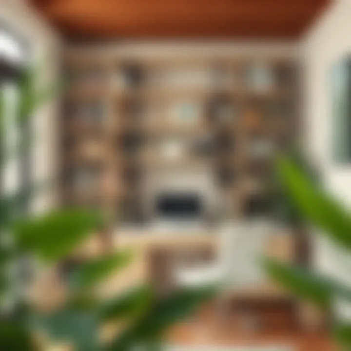 Functional Tall Shelving in Compact Home Office Functional tall shelving in a compact home office environment