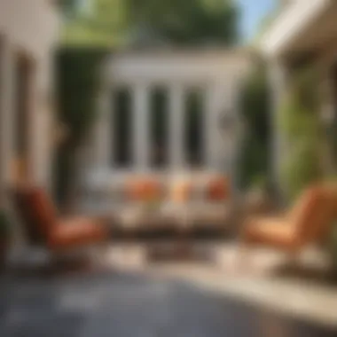 Cozy three-piece patio set with cushions in a sunlit courtyard