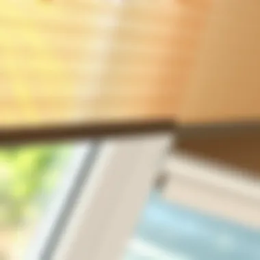 Close-up of materials used in window shade blinds