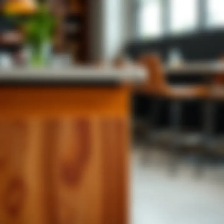 Close-up of materials used for bar height furniture