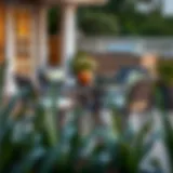 Elegant Bar Height Deck Table Setting Stylish bar height deck table set on a patio