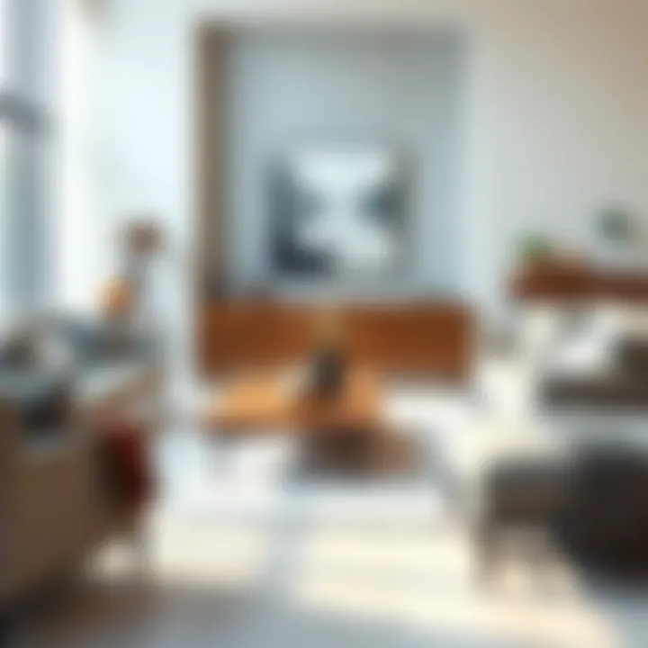 Minimalist coffee table surrounded by plush seating