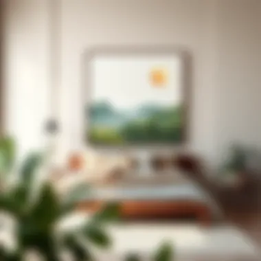 Nature-Inspired Wall Art A serene nature-inspired wall art piece, creating a calming atmosphere in a bedroom.