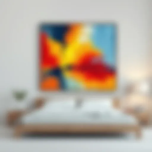 Vibrant Abstract Painting A vibrant abstract painting on a bedroom wall, adding a pop of color to the decor.