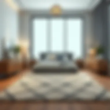 Stylish Patterned Area Rug in Modern Bedroom Stylish patterned rug complementing modern bedroom design