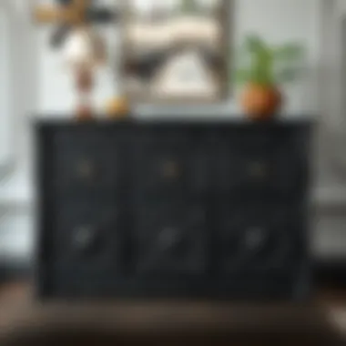 Stylish black dining room server with intricate detailing