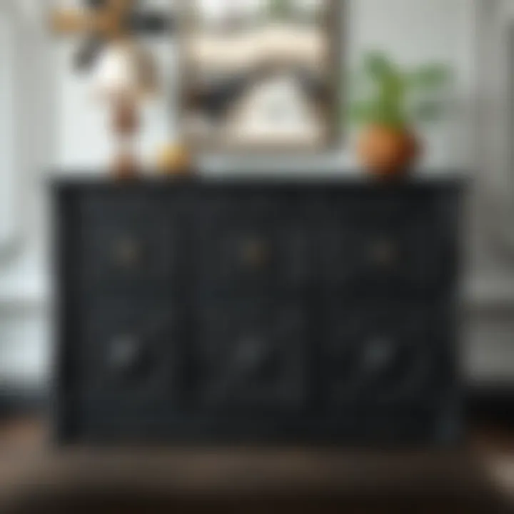 Stylish black dining room server with intricate detailing