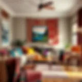 Bohemian living room adorned with vibrant textiles