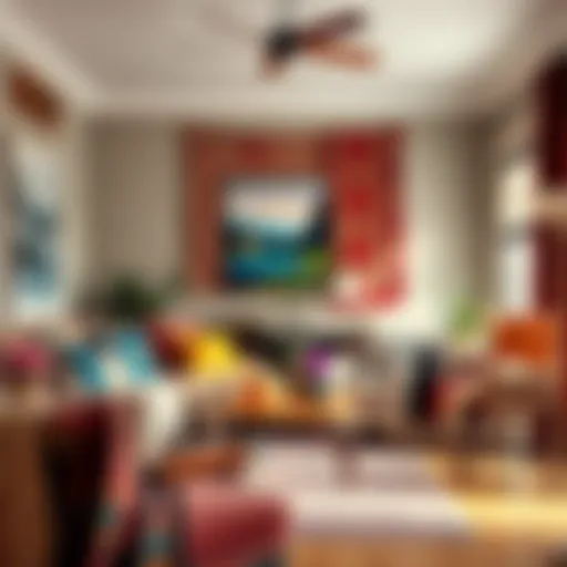 Bohemian living room adorned with vibrant textiles