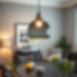 Elegant gray glass pendant light illuminating a modern dining space