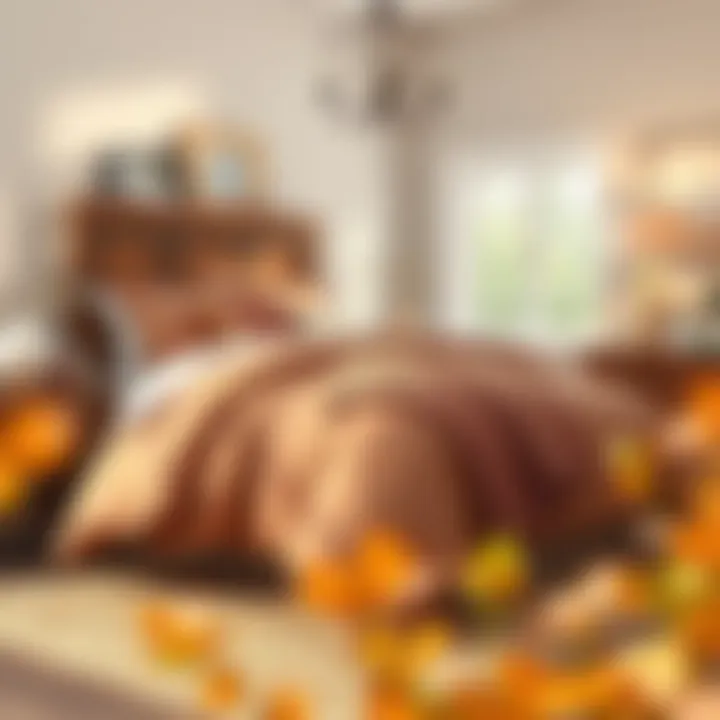 Cozy bedroom adorned with a fall color comforter set and matching decor