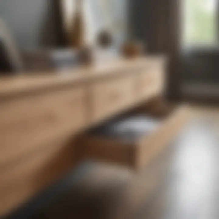 Close-up of materials used in a floating dresser