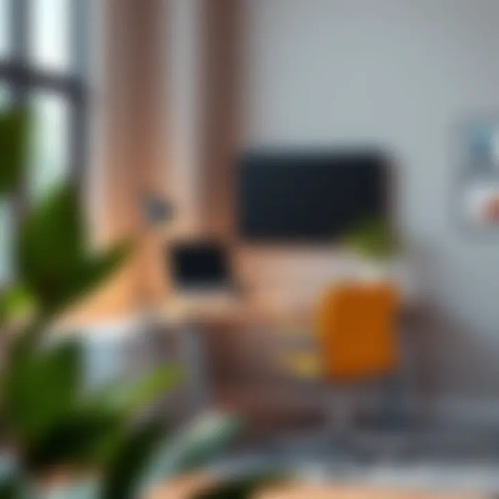 Modern Workspace Showcasing Standing Desk Benefits Modern workspace showcasing standing desk benefits