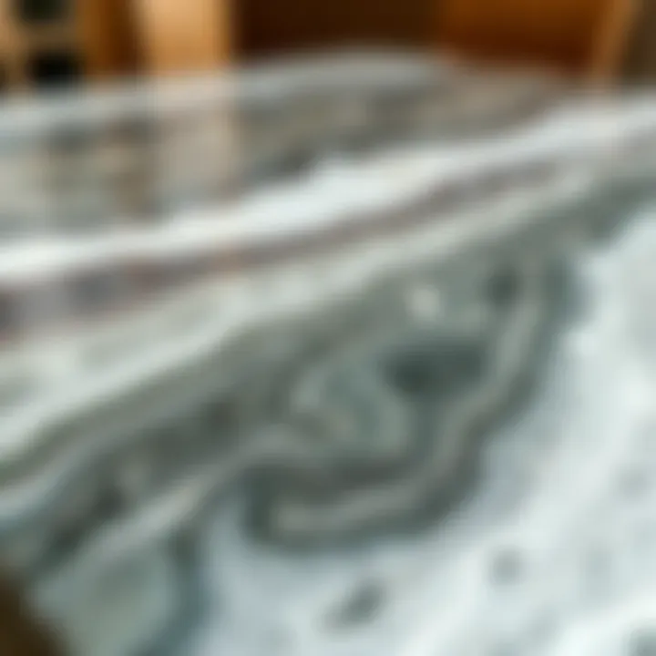 Detailed View of Marble Patterns and Textures Close-up of a marble dining table showcasing intricate patterns and textures