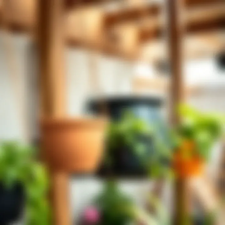 Close-up of hanging planters made from different materials