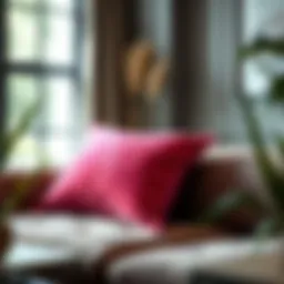 Luxurious hot pink velvet pillow cover on a modern couch