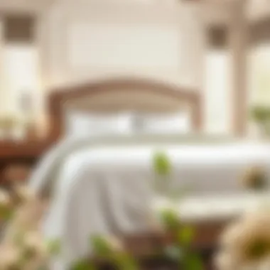 Elegant King Size Bed with Topper Cover A serene bedroom scene featuring an elegantly dressed king size bed