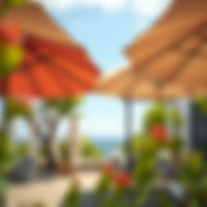 Maintaining the Aesthetic of Large Deck Umbrellas A beautifully maintained large deck umbrella in a serene outdoor setting.