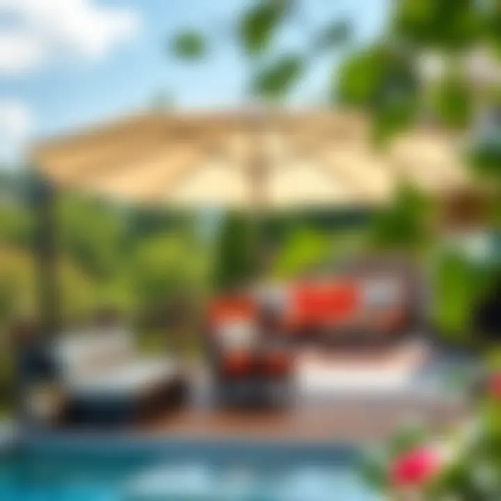 Elegant Design of Large Outdoor Deck Umbrella Elegant large outdoor deck umbrella providing shade over a stylish patio area.