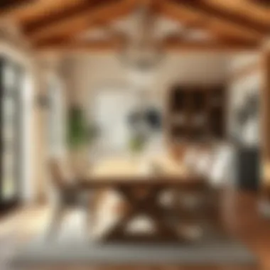 Stylish dining room featuring a large pine table