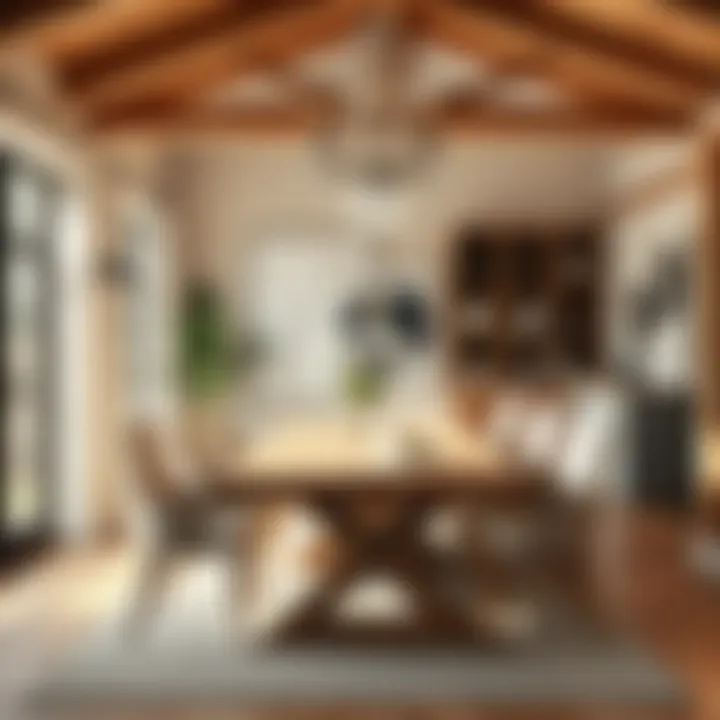Stylish dining room featuring a large pine table