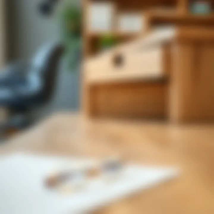 Close-up of functional drawers in a modern large desk