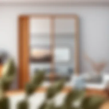 Minimalist Approach with Wood Mirrors Contemporary interior featuring a large wood mirror with minimalist decor.