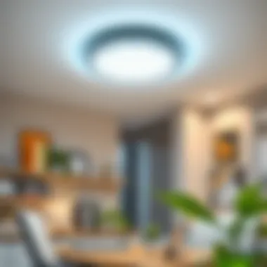 Energy-efficient LED ceiling fixture illuminating a workspace